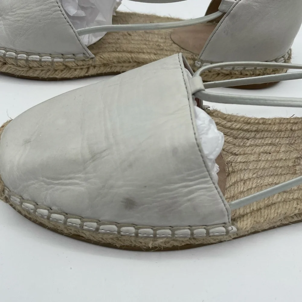 Eileen fisher 8.5 off white woman leather espadrille strap flats boho coastal